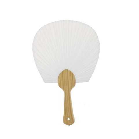 VENTAGLIO 12X20CM BIANCO A FORMA DI CONCHIGLIA MANICO BAMBU